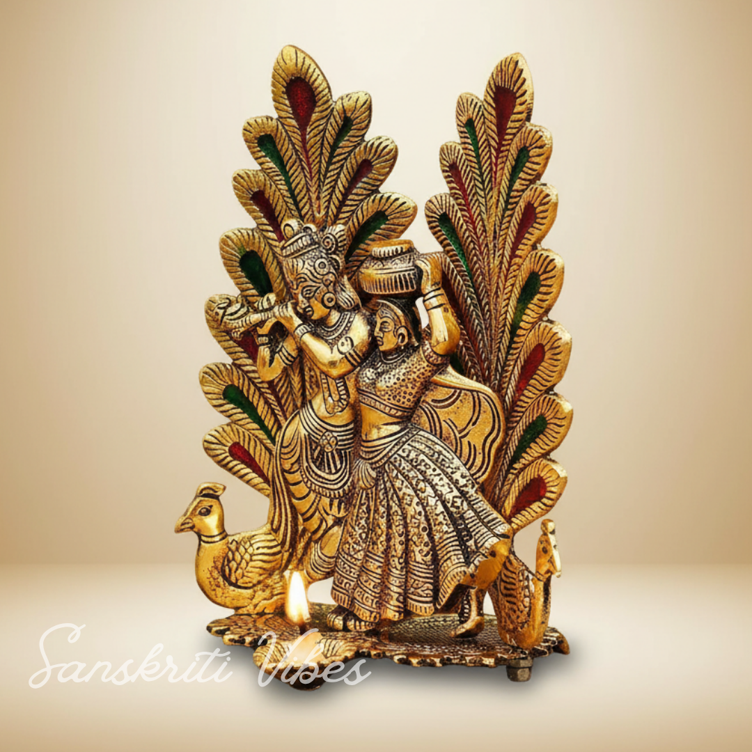 Handcrafted Radha Krishna Peacock Diya Metal Statue Decorative Pooja and Home Decor Showpiece by Sanskriti Vibes - Retail Maharaj