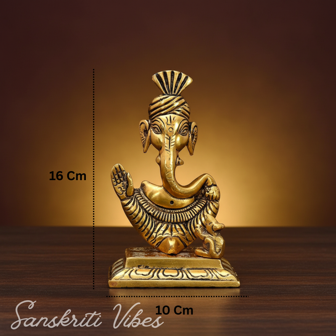 Metal Lord Pagdi Ganesha Reading Ramayana Idol Gold Plated Sitting Statue for Home and Office Decoration - Retail Maharaj