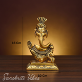 Metal Lord Pagdi Ganesha Reading Ramayana Idol Gold Plated Sitting Statue for Home and Office Decoration - Retail Maharaj