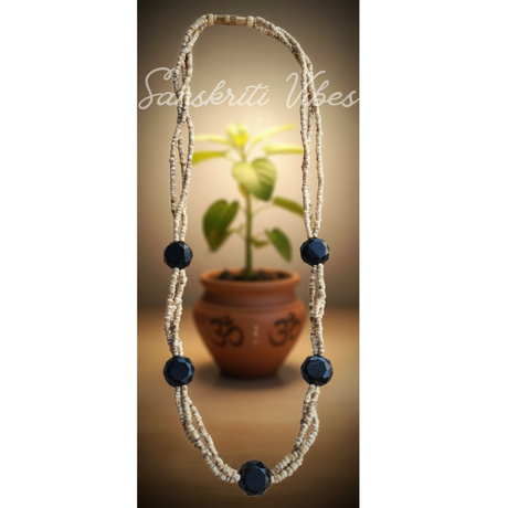 Pure Shyama Tulsi Triple Layer String Kanthi Mala – Classic & Trendy 18-Inch Necklace with Black Crystal Beads - Retail Maharaj