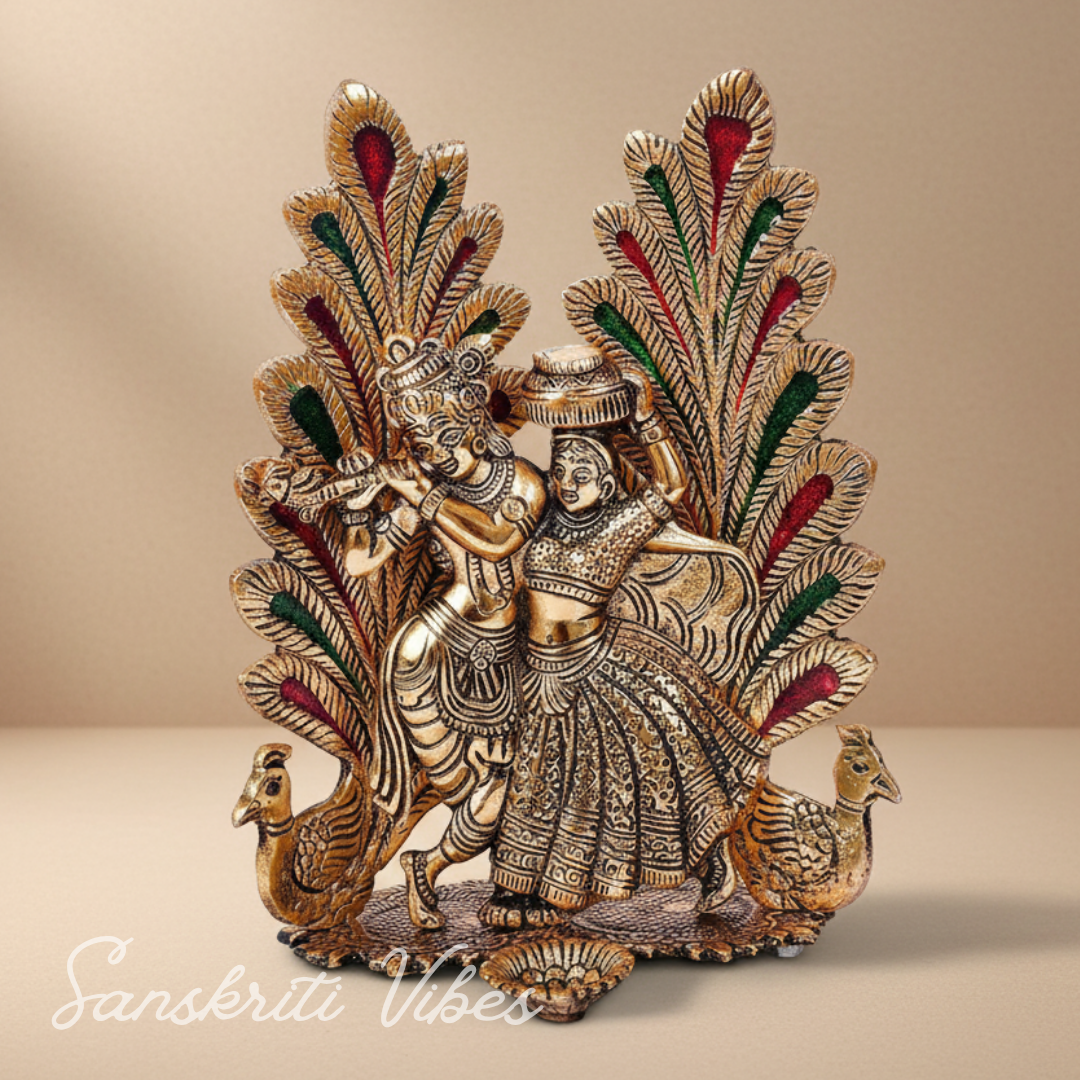 Handcrafted Radha Krishna Peacock Diya Metal Statue Decorative Pooja and Home Decor Showpiece by Sanskriti Vibes - Retail Maharaj