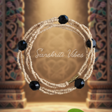 Pure Shyama Tulsi Triple Layer String Kanthi Mala – Classic & Trendy 18-Inch Necklace with Black Crystal Beads - Retail Maharaj