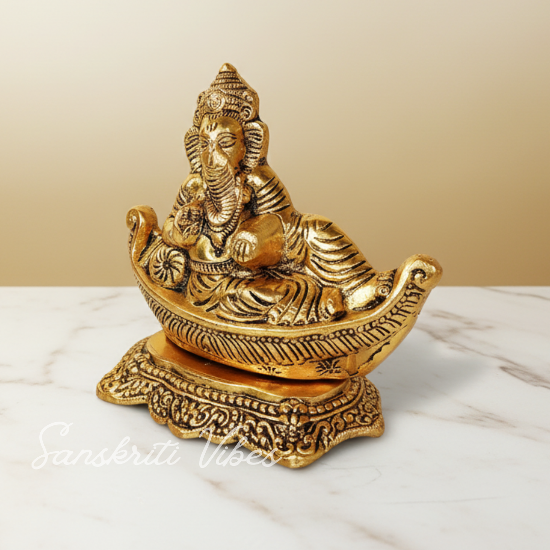 Handicraft Gold Plated Antique Finish Nav Ganesha Ji Decorative Showpiece for Home and Pooja Room - Retail Maharaj