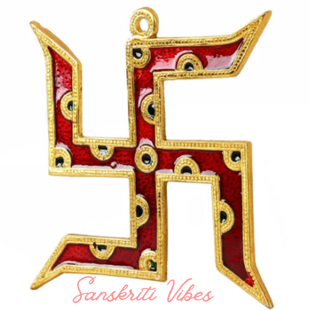 Gold Plated Swastika Wall Hanging with Red Meena Work Decorative Showpiece for Home Decor and Corporate Gift - Retail Maharaj