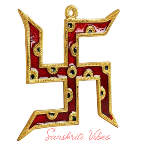 Gold Plated Swastika Wall Hanging with Red Meena Work Decorative Showpiece for Home Decor and Corporate Gift - Retail Maharaj