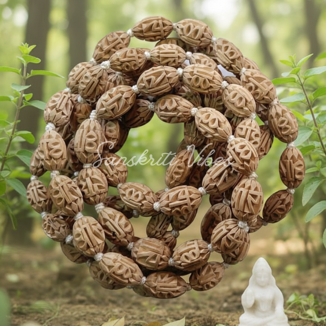 Original Tulsi Radha Carved Handmade Japa Mala – Premium Spiritual Beads for Meditation & Prayer - Retail Maharaj
