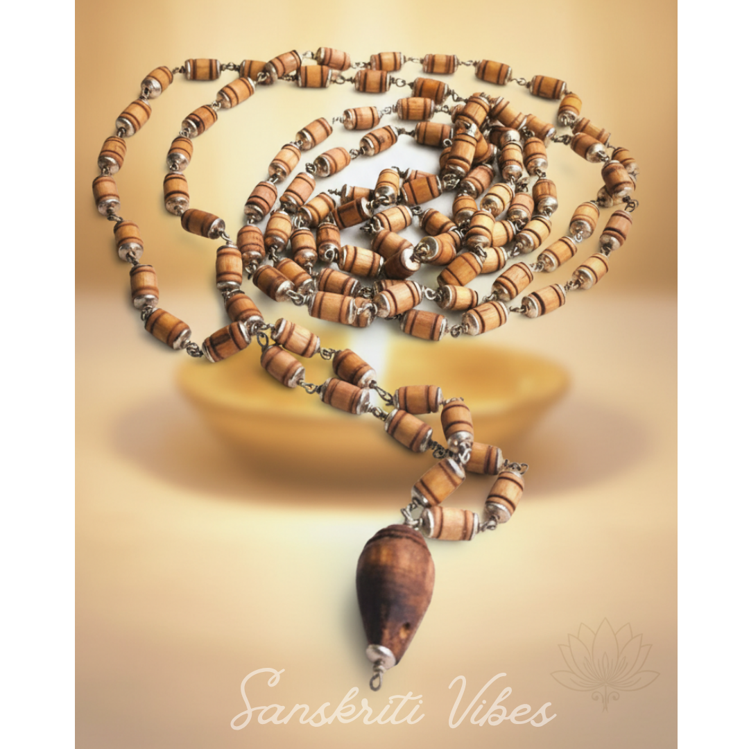 Conch/Shank Design Handmade Tulsi Kanthi Mala – Sacred Tulsi Beads with Conch Symbol - Retail Maharaj