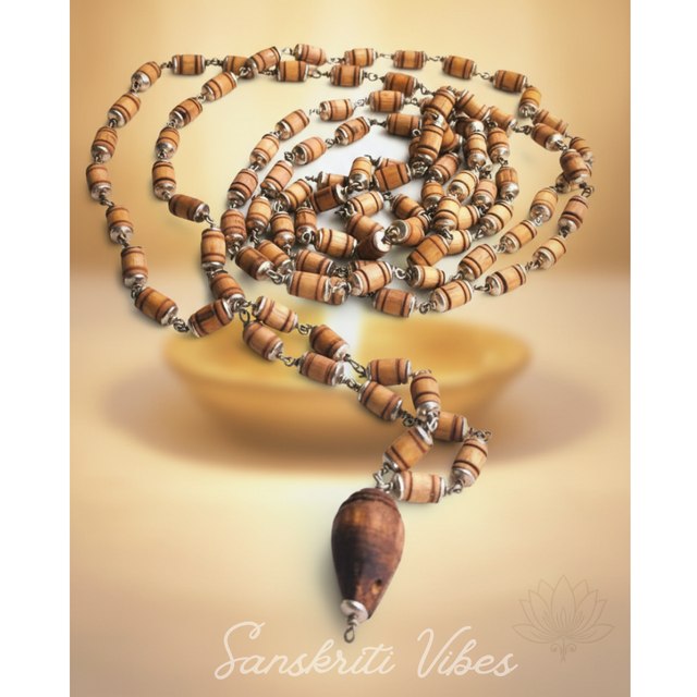 Conch/Shank Design Handmade Tulsi Kanthi Mala – Sacred Tulsi Beads with Conch Symbol - Retail Maharaj
