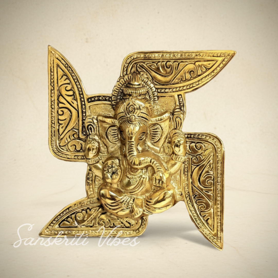 Metal Swastik Ganesha Murti Lucky Showpiece for Home and Pooja Room Decoration - Retail Maharaj