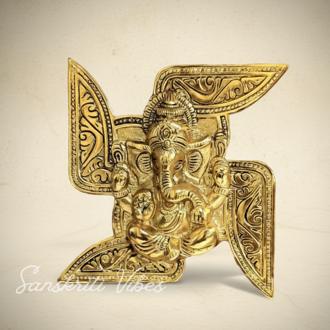 Metal Swastik Ganesha Murti Lucky Showpiece for Home and Pooja Room Decoration - Retail Maharaj