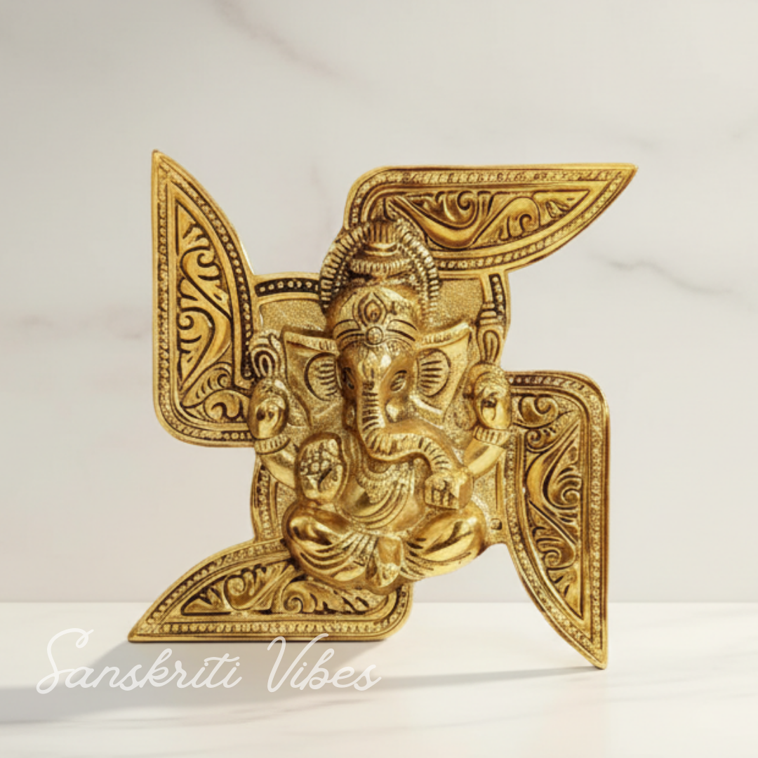 Metal Swastik Ganesha Murti Lucky Showpiece for Home and Pooja Room Decoration - Retail Maharaj