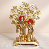 Handcrafted Radha Krishna Standing Playing Flute Under Tree Metal Statue Gold Antique Finish for Pooja and Home Decor by Sanskriti Vibes - Retail Maharaj