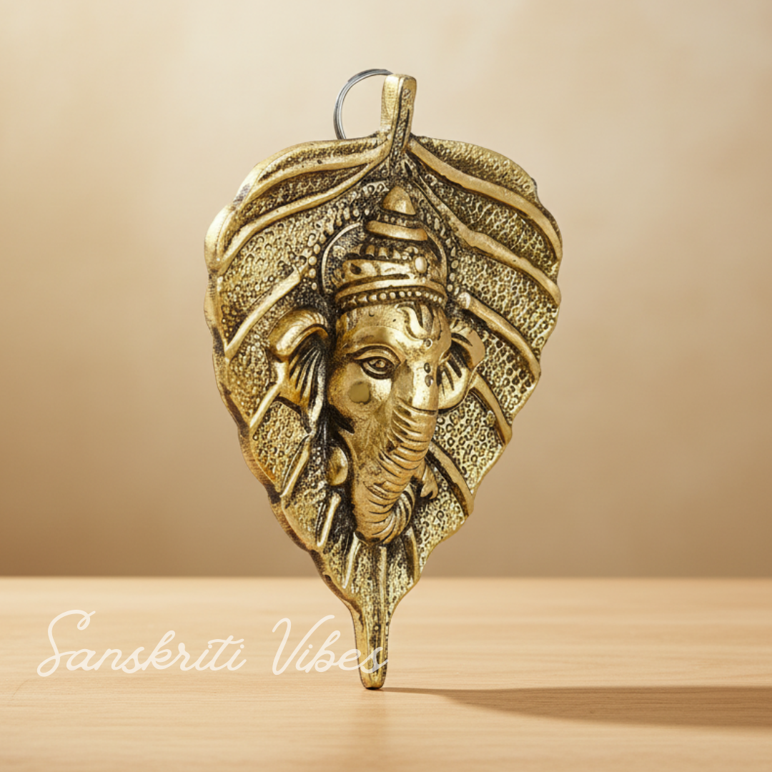 Metal Golden Ganesha on Leaf Wall Hanging Sculpture Ganpati Feng Shui Decorative Showpiece for Home and Office - Retail Maharaj