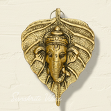 Metal Golden Ganesha on Leaf Wall Hanging Sculpture Ganpati Feng Shui Decorative Showpiece for Home and Office - Retail Maharaj
