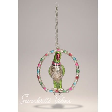 Metal Parrot Statue Door Hanging Ethnic Decorative Showpiece for Home Decor - Retail Maharaj
