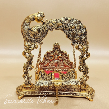 Handcrafted Metal Laddu Gopal Jhulla Gold Plated Palna for Janmashtami Festival Temple Home Decor and Gifting by Sanskriti Vibes - Retail Maharaj