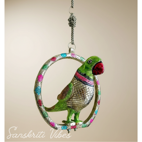 Metal Parrot Statue Door Hanging Ethnic Decorative Showpiece for Home Decor - Retail Maharaj