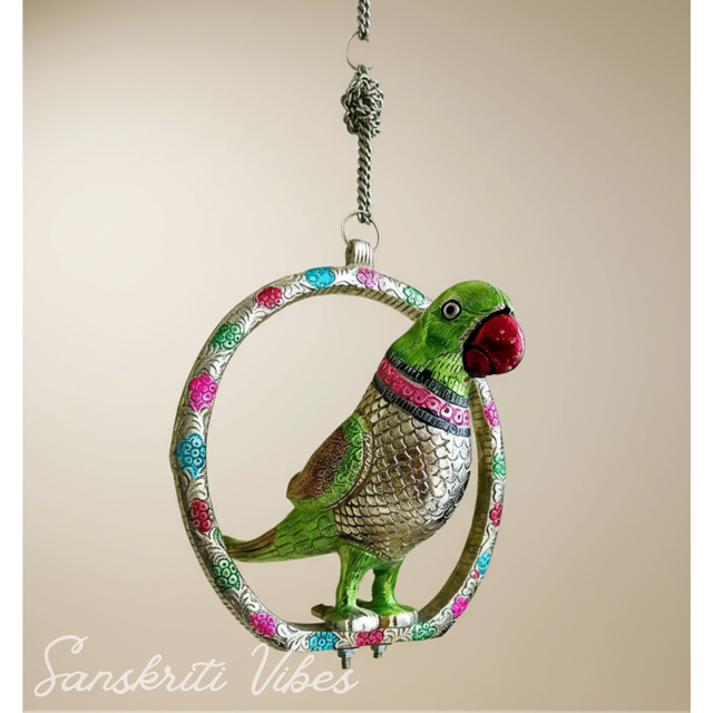 Metal Parrot Statue Door Hanging Ethnic Decorative Showpiece for Home Decor - Retail Maharaj
