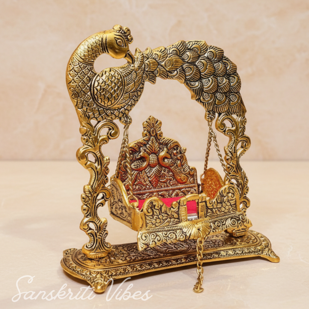 Handcrafted Metal Laddu Gopal Jhulla Gold Plated Palna for Janmashtami Festival Temple Home Decor and Gifting by Sanskriti Vibes - Retail Maharaj