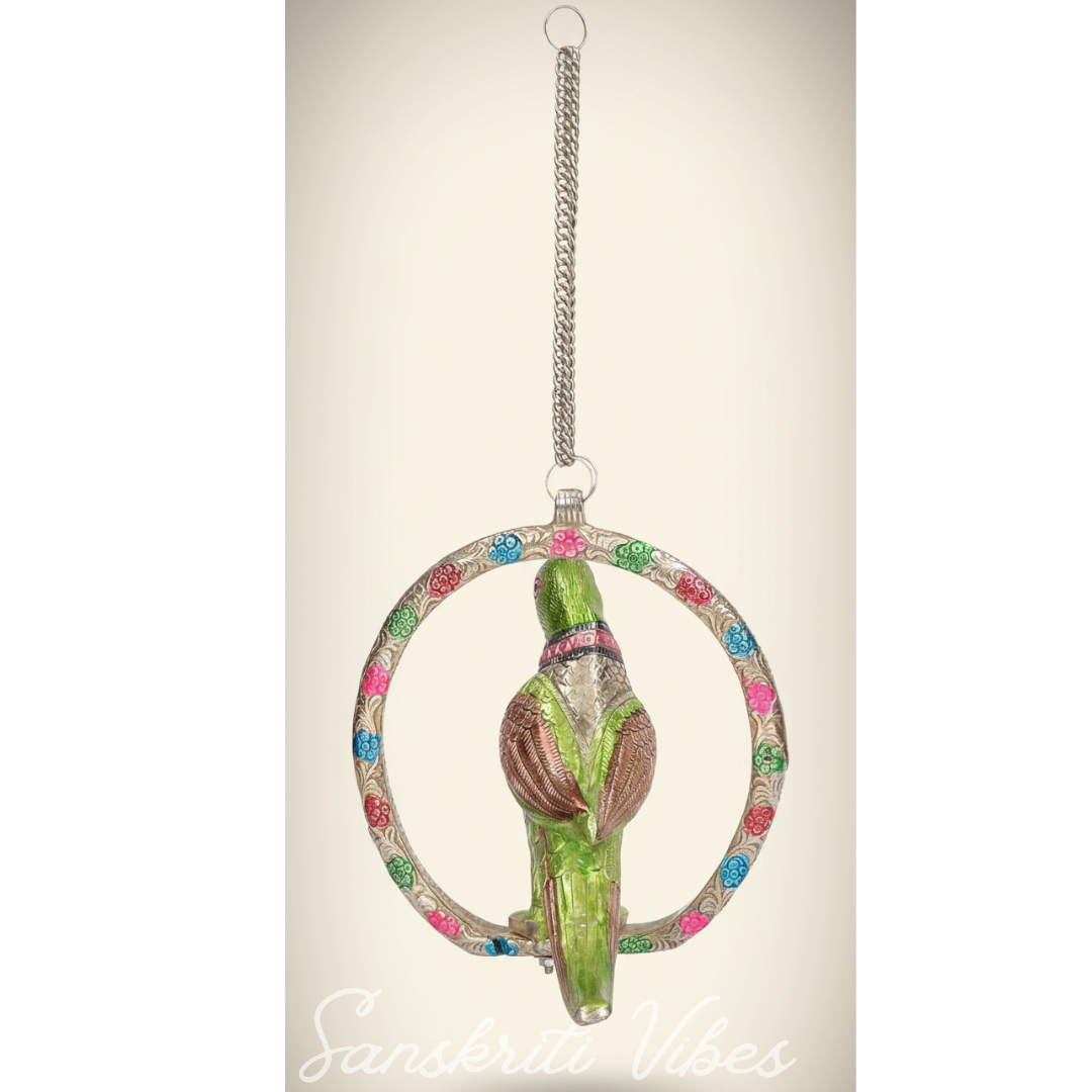 Metal Parrot Statue Door Hanging Ethnic Decorative Showpiece for Home Decor - Retail Maharaj