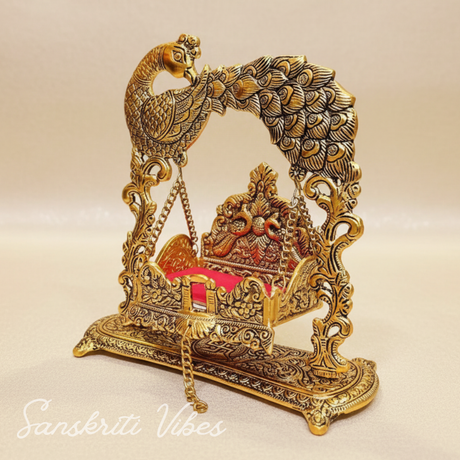 Handcrafted Metal Laddu Gopal Jhulla Gold Plated Palna for Janmashtami Festival Temple Home Decor and Gifting by Sanskriti Vibes - Retail Maharaj