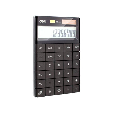 Deli Touch Screen 12 Digit Dual Power Electronic Calculator with 120 Step Check - Retail Maharaj