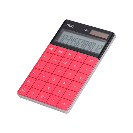 Deli Touch Screen 12 Digit Dual Power Electronic Calculator with 120 Step Check - Retail Maharaj