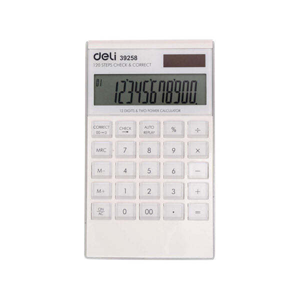 Deli Touch Screen 12 Digit Dual Power Electronic Calculator with 120 Step Check - Retail Maharaj