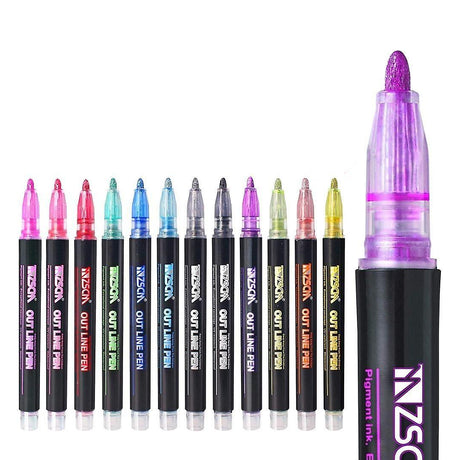Self Outliner Marker Pen Slim Easy-to-use Color Drawing – Set of 12 - Retail Maharaj