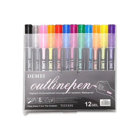 Self Outliner Marker Pen Slim Easy-to-use Color Drawing – Set of 12 - Retail Maharaj