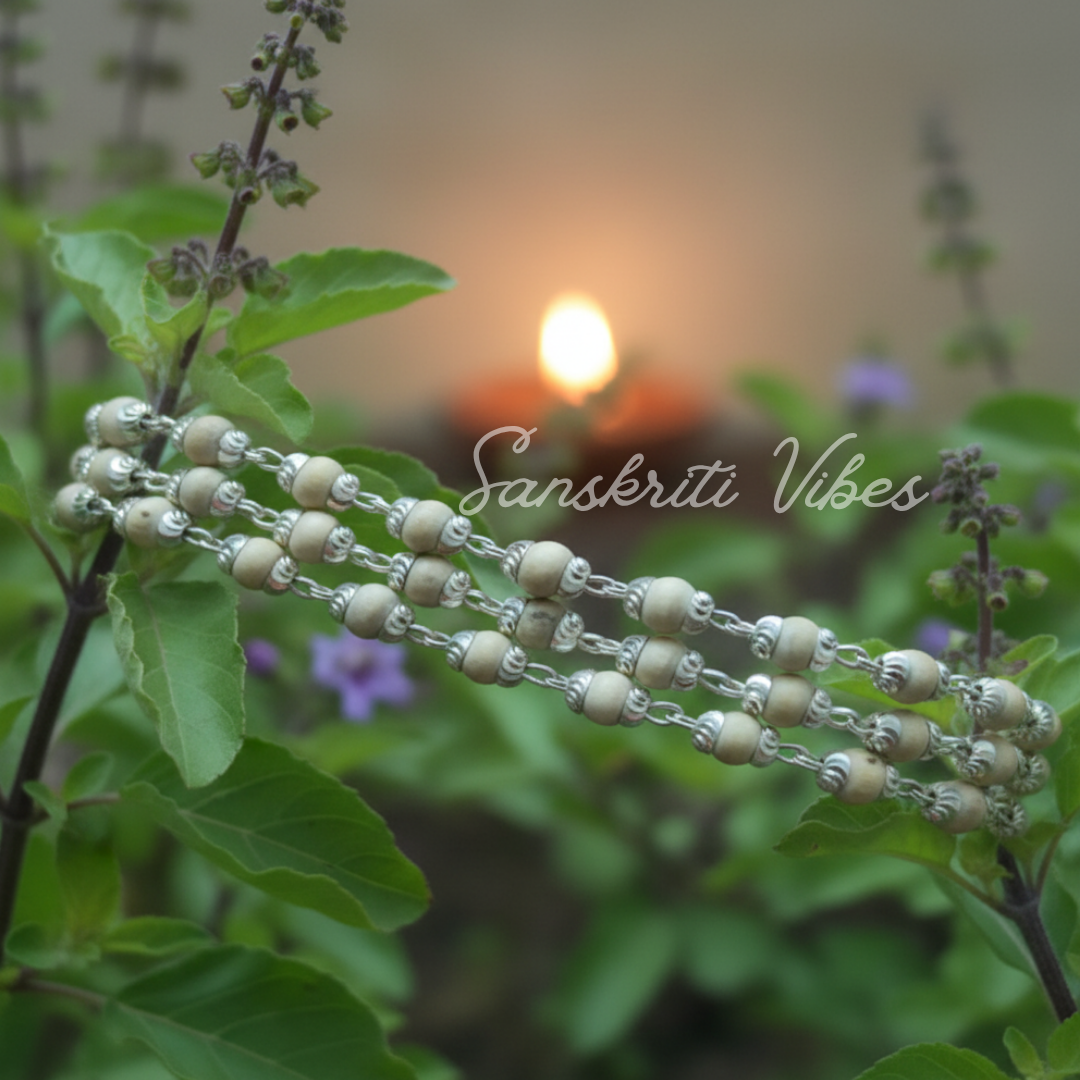 Sterling Silver and Natural Tulasi Basil Rosary Beads Chain – 24 Inches - Retail Maharaj