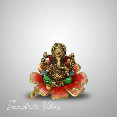 Metal Ganesh on Multicolor Leaf Decorative Showpiece for Home and Gift Purpose 12 x 12 x 8 cm - Retail Maharaj