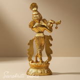Handcrafted Krishna Playing Flute with Minakari Work Metal Statue Bansuri Krishna Idol for Home Decor and Pooja by Sanskriti Vibes - Retail Maharaj