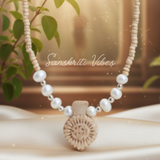 Radha Locket Pure Tulasi Kanthi Mala with Real Pearls – Sacred Necklace for Devotion & Spiritual Healing - Retail Maharaj