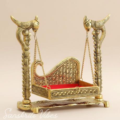 Handcrafted Metal Swing Laddu Gopal Jhula Krishna Hindola Palana Decorative Temple Pooja Showpiece and Religious Idol Gift Article by Sanskriti Vibes - Retail Maharaj
