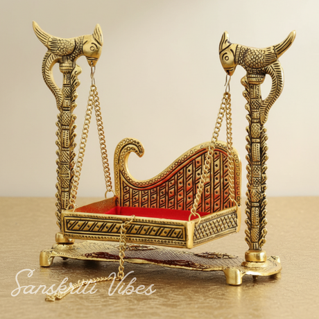Handcrafted Metal Swing Laddu Gopal Jhula Krishna Hindola Palana Decorative Temple Pooja Showpiece and Religious Idol Gift Article by Sanskriti Vibes - Retail Maharaj