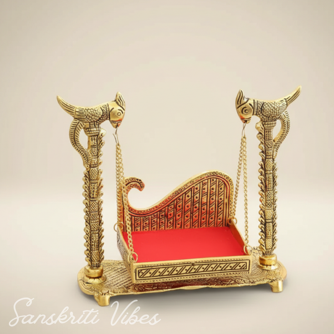 Handcrafted Metal Swing Laddu Gopal Jhula Krishna Hindola Palana Decorative Temple Pooja Showpiece and Religious Idol Gift Article by Sanskriti Vibes - Retail Maharaj
