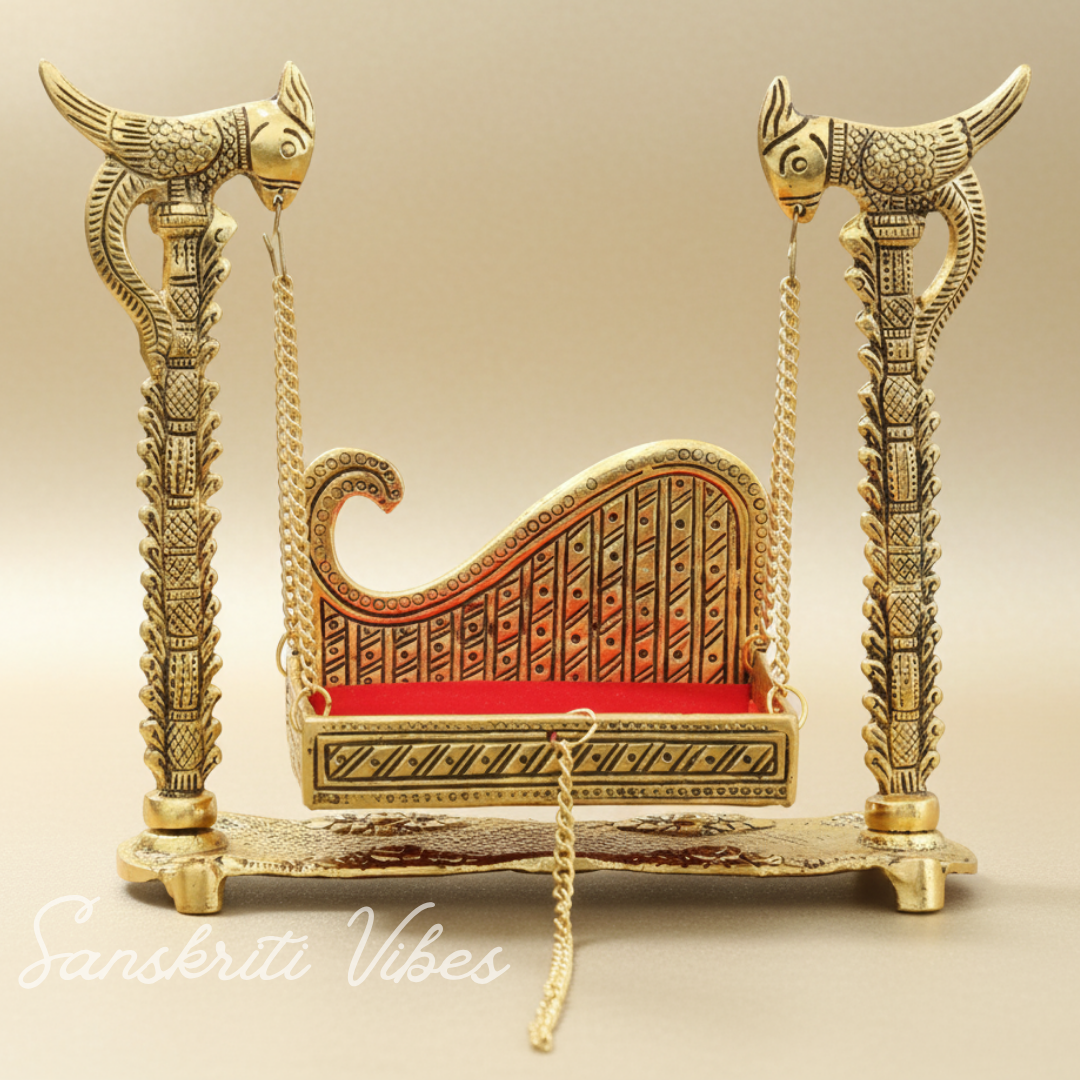 Handcrafted Metal Swing Laddu Gopal Jhula Krishna Hindola Palana Decorative Temple Pooja Showpiece and Religious Idol Gift Article by Sanskriti Vibes - Retail Maharaj