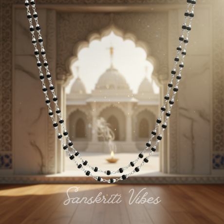 Tiny Beads Silver Black Tulsi Kanthi Mala – Handcrafted Lightweight Spiritual Necklace for Meditation & Devotion - Retail Maharaj