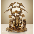 Ridhi Sidhi Ganesh Idol Sitting Under Tree Gold Oxidized Aluminium Ganesh Statue Handcrafted Home Decor Showpiece for Diwali and Auspicious Gifting - Retail Maharaj