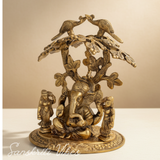 Ridhi Sidhi Ganesh Idol Sitting Under Tree Gold Oxidized Aluminium Ganesh Statue Handcrafted Home Decor Showpiece for Diwali and Auspicious Gifting - Retail Maharaj