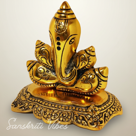 Modern Shank Ganesh Gold Color Decorative Showpiece Aluminium Shank Ganesh Idol for Home Decor and Festive Gifting 13 cm - Retail Maharaj