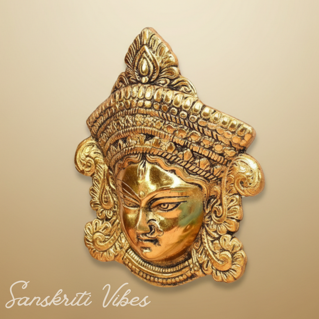 Metal Durga Mata Face Wall Hanging Sculpture Ambe Maa Religious Durga Head for Home Decor, Office, Diwali and Navratri - Retail Maharaj