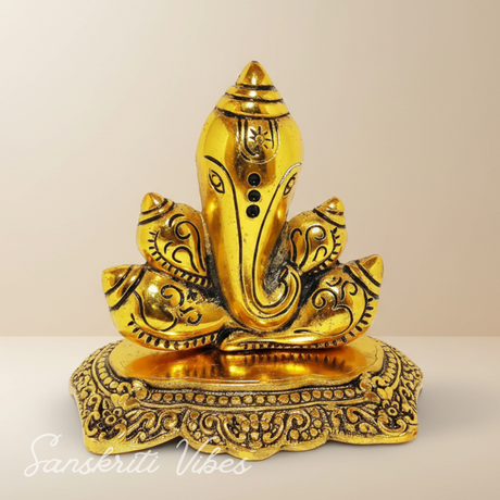 Modern Shank Ganesh Gold Color Decorative Showpiece Aluminium Shank Ganesh Idol for Home Decor and Festive Gifting 13 cm - Retail Maharaj