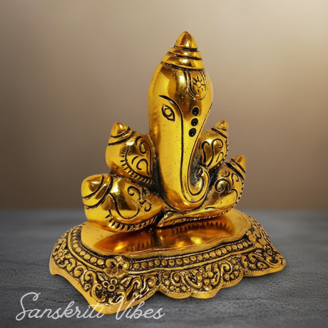 Modern Shank Ganesh Gold Color Decorative Showpiece Aluminium Shank Ganesh Idol for Home Decor and Festive Gifting 13 cm - Retail Maharaj