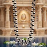 Silver & Natural Black Tulasi Basil Rosary Beads Chain – 24-Inch Handcrafted Spiritual Necklace for Meditation & Devotion (5.8 gm) - Retail Maharaj