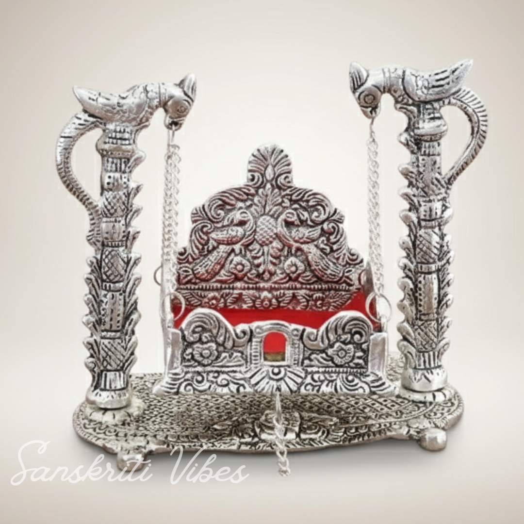 Metal Laddu Gopal Jhula Krishna Hindola Palana Decorative Swing for Temple Pooja Home Decor and Gift - Retail Maharaj