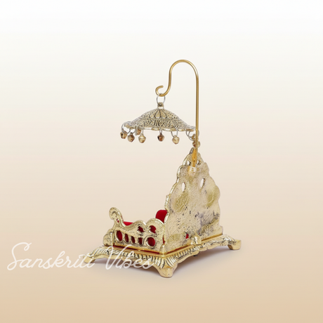 Metal Laddu Gopal Singhasan – Decorative Krishna Idol Pooja Accessories for Home & Temple Decor - Retail Maharaj