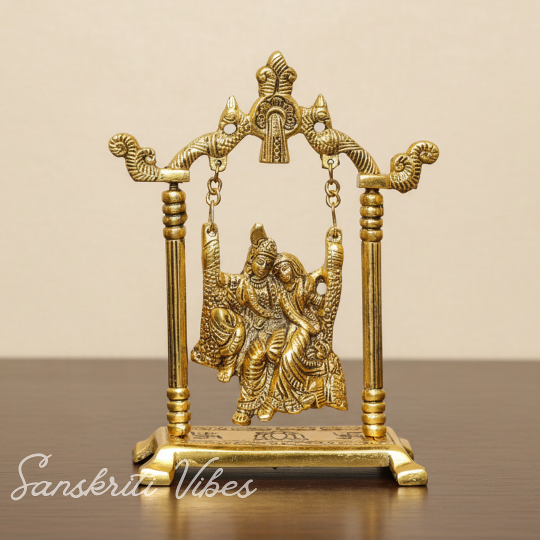 Gold Plated Radha Krishna on Swing Jhula Metal Statue for Home Decor by Kridaykraft - Retail Maharaj