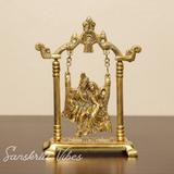 Gold Plated Radha Krishna on Swing Jhula Metal Statue for Home Decor by Kridaykraft - Retail Maharaj